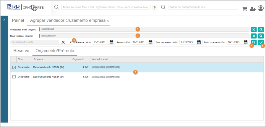 CRM Parts - Utilitários - Agrupar Vendedor Cruzamento Empresa - Processo - Aba Orçamento.png