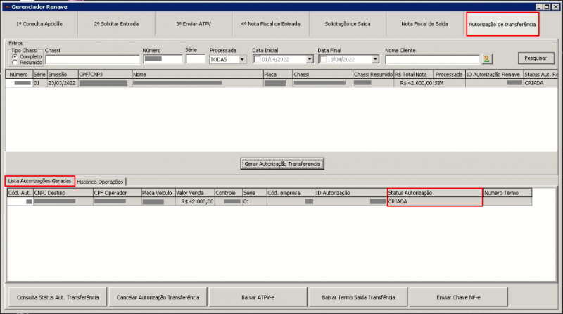 Renave - Gerenciador Renave - Aba Autorizacao de Transferencia - Botao Autorizacao Transferencia - Gerar Autorizacao Transferencia1.png