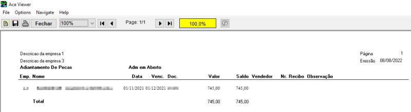 Sisfin - Conta Corrente - Adiantamento - Form Adiantamentos - Botao Impressao da Consulta - Opcao Sem SubTotal - Relatorio Impresso.png