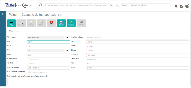 CRM Parts - Tabelas - Clientes - Transportadora - Aba Listagem - Botão Novo.png