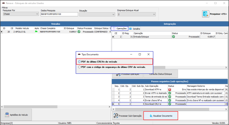 Ger Veic - Renave - Renave Seminovos - Form Renave Estoque Veic Usados - Coluna Integração - Sub Op Donwload CRLV - Botão Visualizar Documento - Doc PDF do últomo CRLV.png