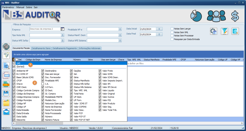 NBSAuditor - Tela Menu Principal - Aba Documentos Fiscais - Filtro Mostrar-Ocultar-Colunas.png