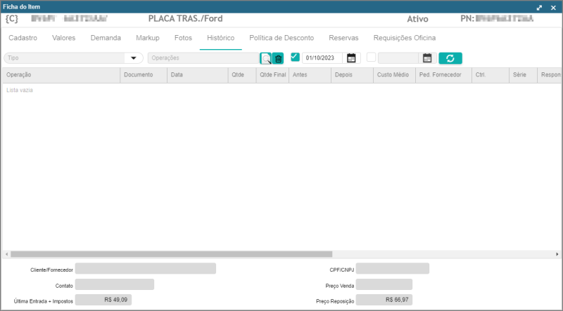 CRM Parts - Tela Menu Principal - Pré Pedidos - Grid - Form Ficha do Item - Guia Histórico.png