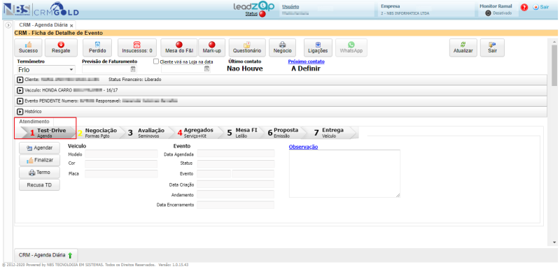 CRM Gold - Controle de Leads - Agenda - Ficha de Detalhe do Evento - Aba Atendimento - Test Drive1.png
