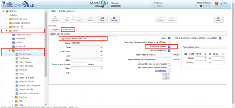 CRM Gold - Tabela - Controle de Lead - Tipo Ev - Aba Cadastro - Nissan Leads DDT1.png