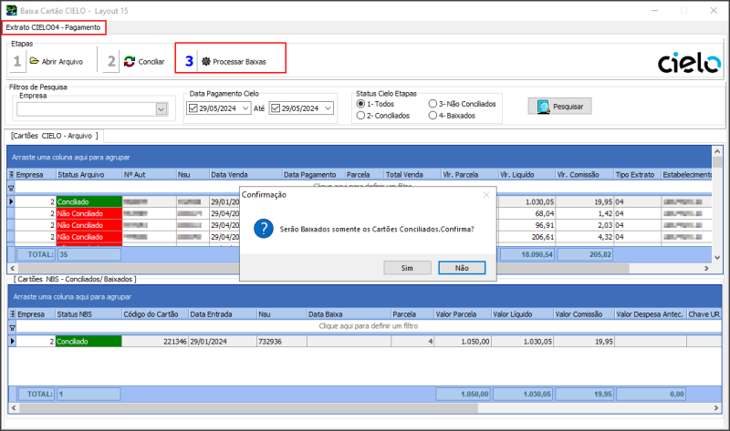 Sisfin - Contas a Receber - Cartão de Crédito - Aba Fila - Menu Flutuante - Form Baixa Automática CIELO - Etapa 3.png