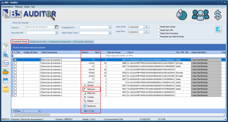 NBSAuditor - Tela Menu Principal - Aba Documentos Fiscais - Filtro Menu Flutuante Minimo.png