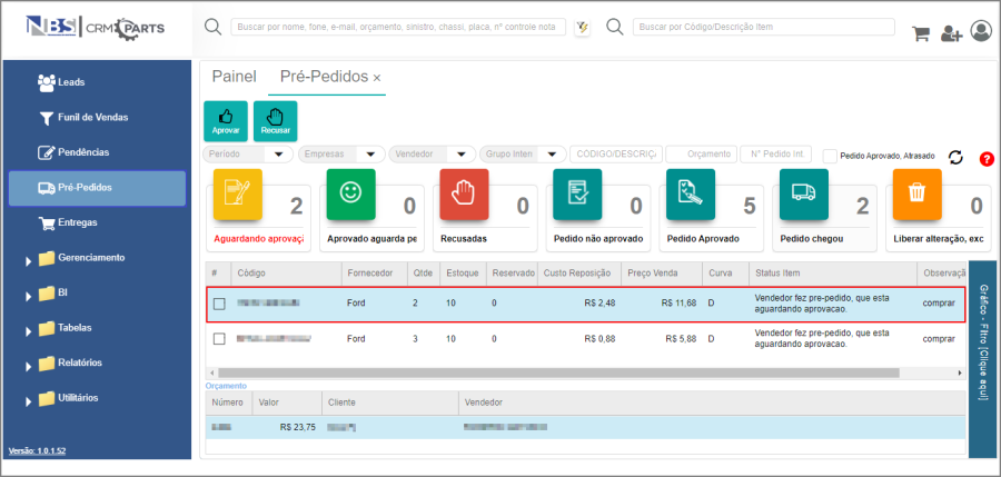 CRM Parts - Tela Menu Principal - Pré Pedidos - Grid.png