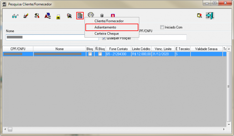 Sisfin - Botao Clientes - Form Pesquisa Cliente-Fornecedor - Botao Conta Contabil Cliente-Fornecedor - Opcao Adiantamento.png