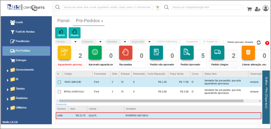 CRM Parts - Tela Menu Principal - Pré Pedidos - Grid - Ficha do Item - Guia Orçamento .png