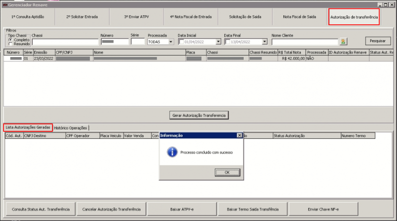 Renave - Gerenciador Renave - Aba Autorizacao de Transferencia - Botao Autorizacao Transferencia - Gerar Autorizacao Transferencia - Tela Informativa.png