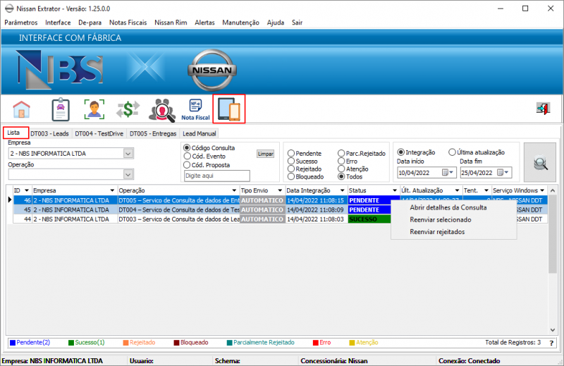 Nisssan Extrator - Botao Integracao DDT - Aba Lista - Menu Flutuante.png