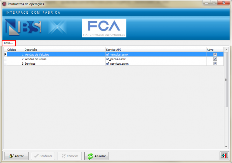 CargaFCA - Aba Gerenciador de XML - Parametro - Form Parametros - Botao Operacoes - Form Parametros de Operacoes - Aba Lista.png
