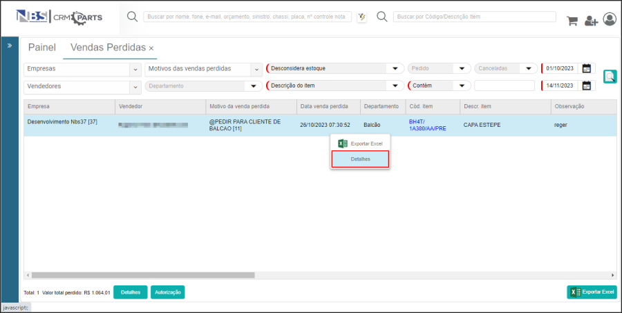 CRM Parts - Relatórios - Vendas Perdidas - Menu Flutuante - Botão Detalhes.png