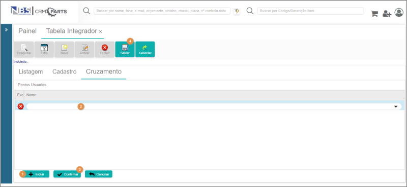 CRM Parts - Tabelas - TEF - Integração Caixa - Aba Cruzamento - Botão Incluir.png